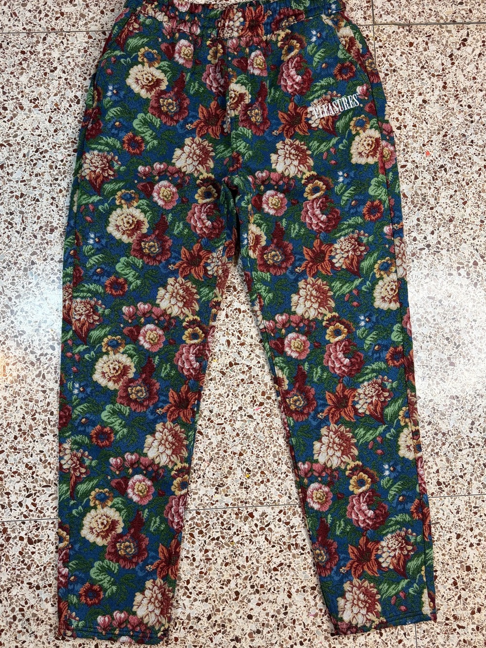 PLEASURES Floral Tapered Woven Tapestry Pants With Elastic Waist 31x31"